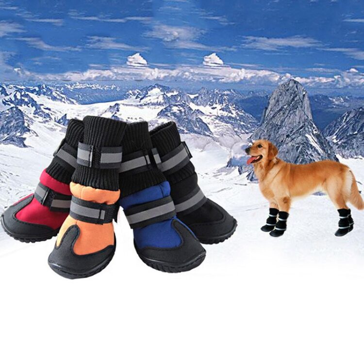 4/Pcs Dog Shoes High Waist Golden Retriever Samos Husky Waterproof Breathable Winter Dog Feet Large Dog Cotton Boots Pet Shoes