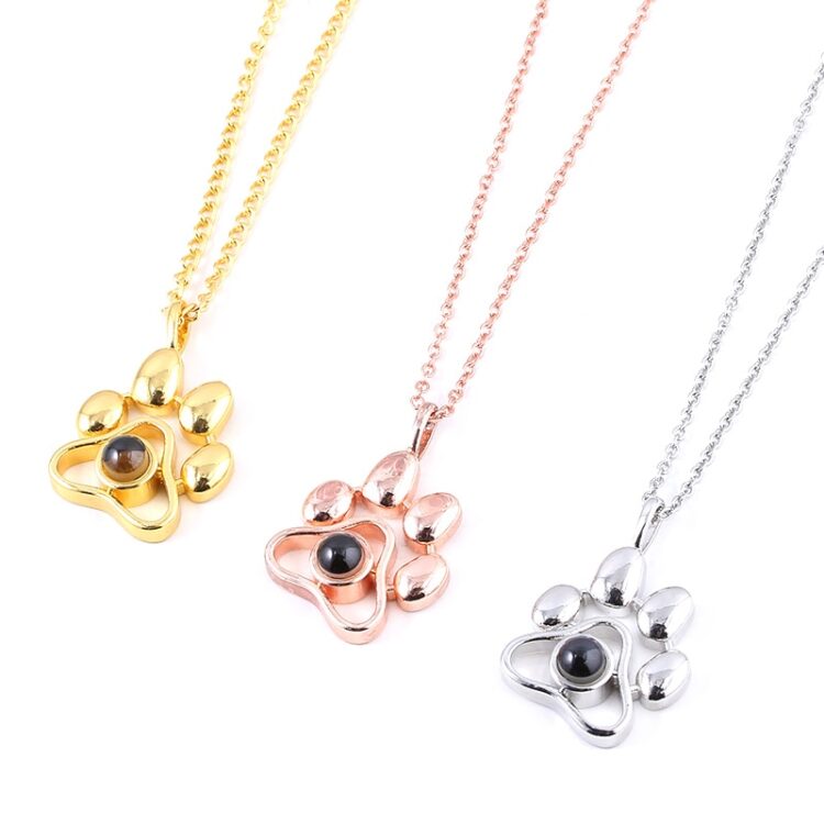 2020 Cat Dog Paw Pet Photo Projection Pendant Necklace Footprints 100 languages I Love You Choker Necklace for Women Men Jewelry