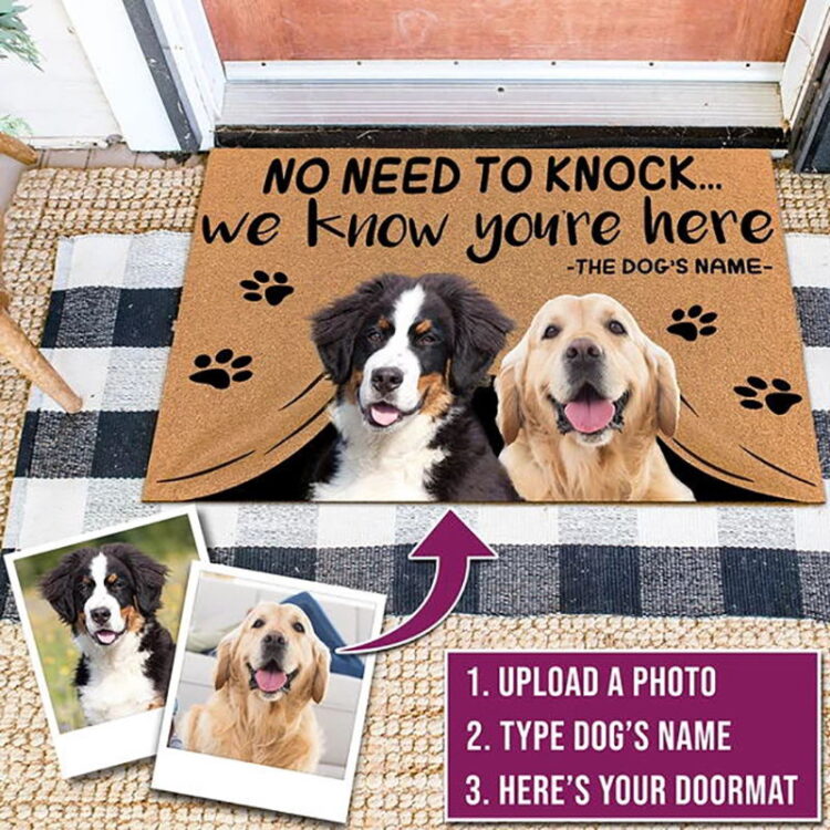 Custom Doormat Personalized giftsText Name Pet Dog Cat Photo No Need to Knock We Know You're Here,indoor/outdoor carpet Door mat