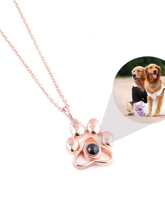 2020 Cat Dog Paw Pet Photo Projection Pendant Necklace Footprints 100 languages I Love You Choker Necklace for Women Men Jewelry
