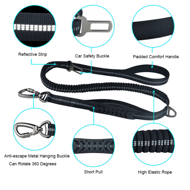 Reflective Big Dog Leash With Car Safety Buckle And Padded Handle