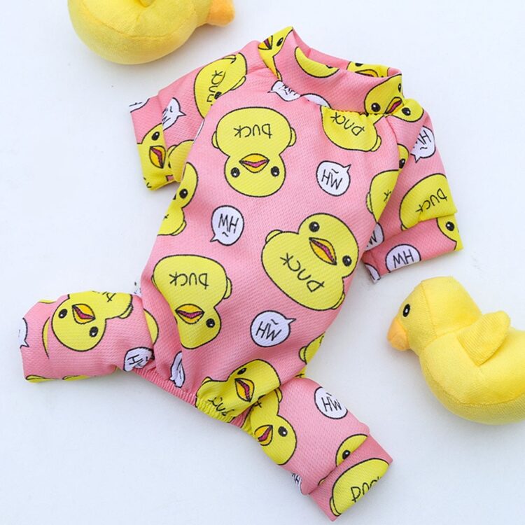 Yellow Duck Pattern Jumpsuits For Active Dogs