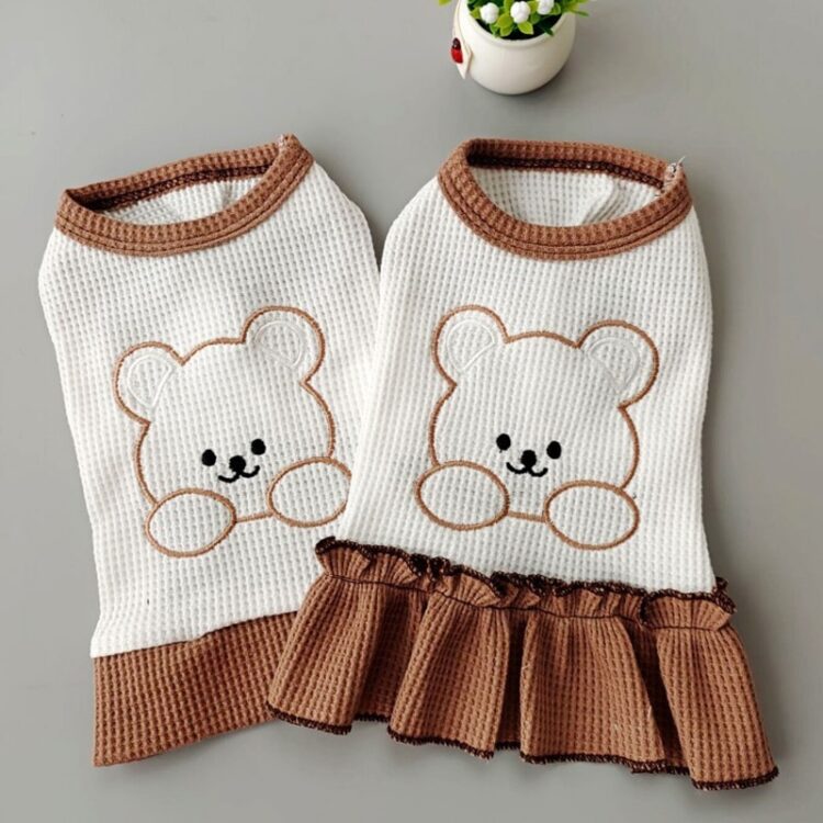 Cute Style Bear Embroidered Dress For Dogs
