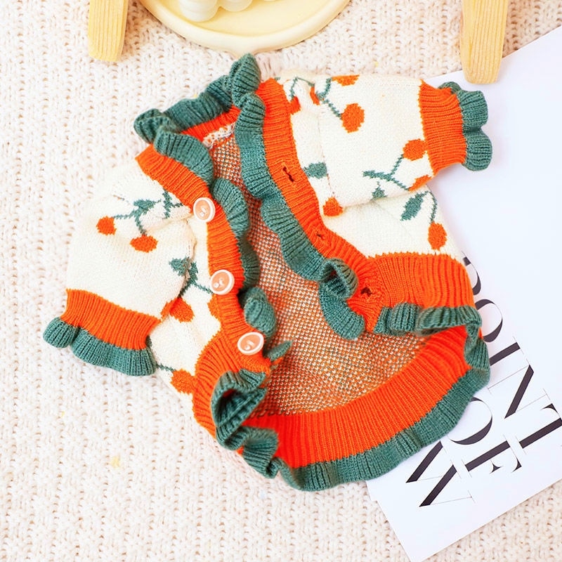 Dog Knitted Cardigan – Cute Cherry Print