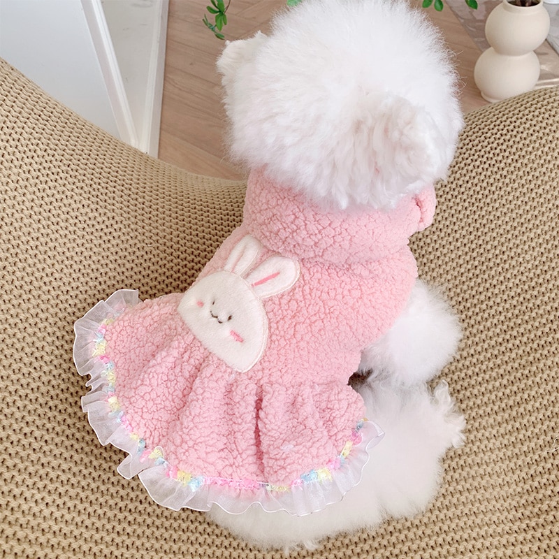 Pink Dog Dresses With Rabbit Pattern
